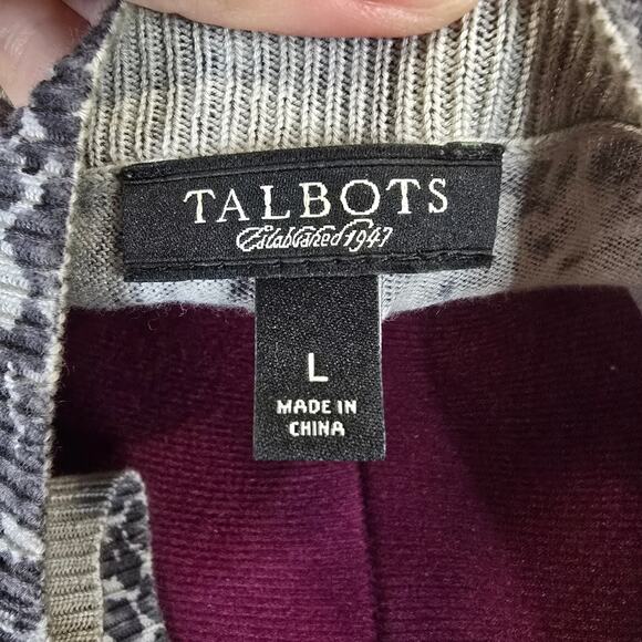 Women's Talbots Gray Cheetah Print 3/4 Sleeve Knit Cardigan | Size Large - Picture 9 of 10